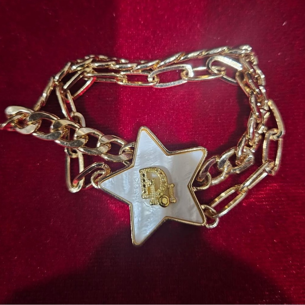 Dior Gold and White Star Charm Bracelet